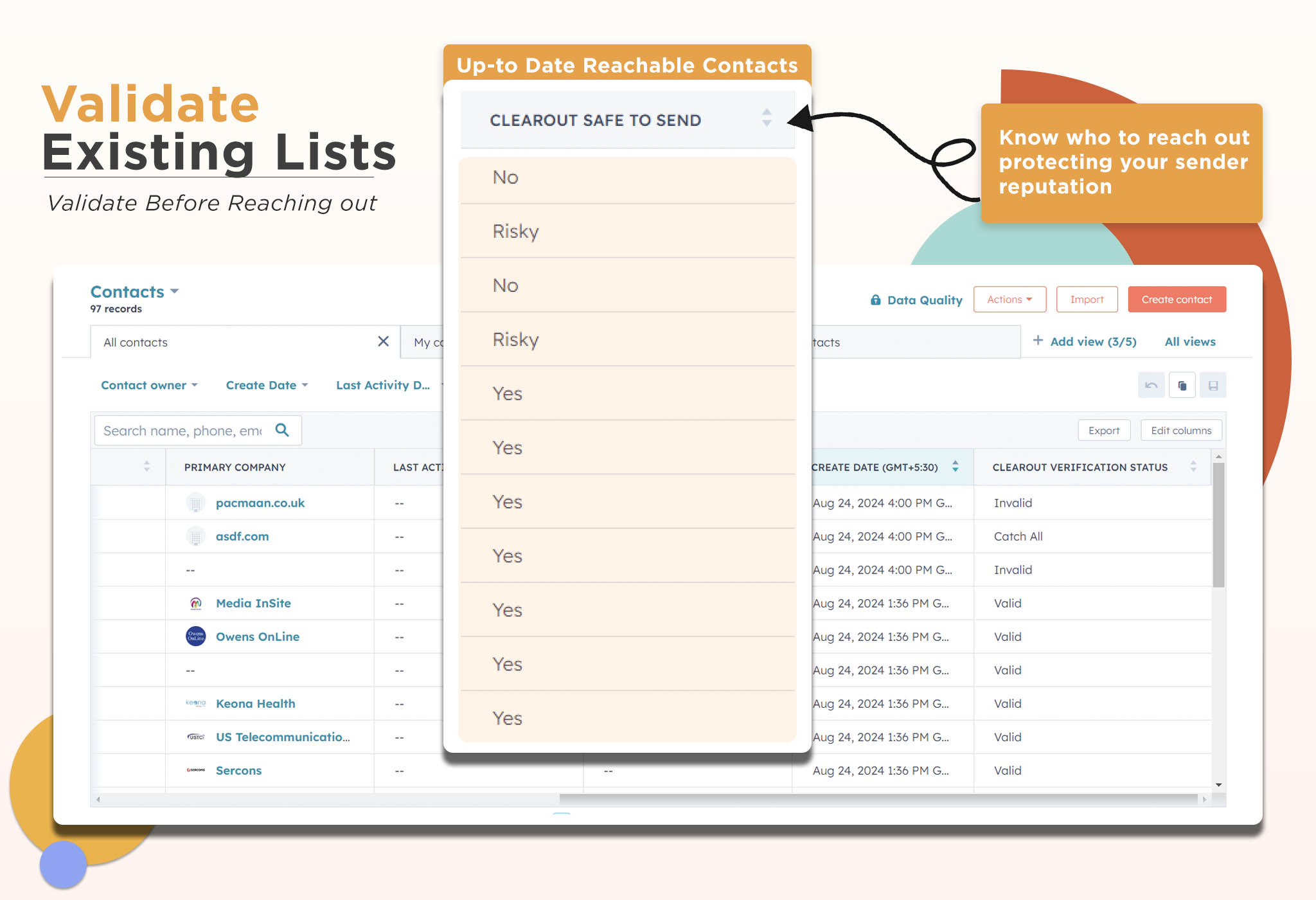 Validate existing HubSpot contact lists with Clearout