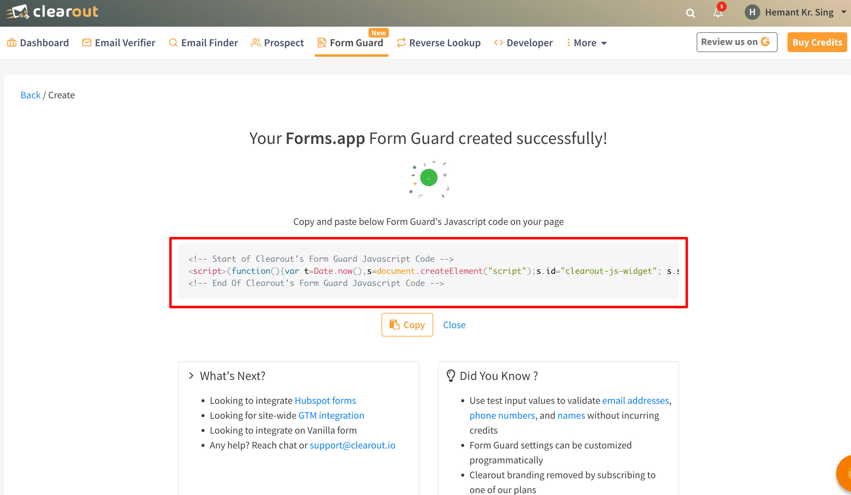 copy the code snippet