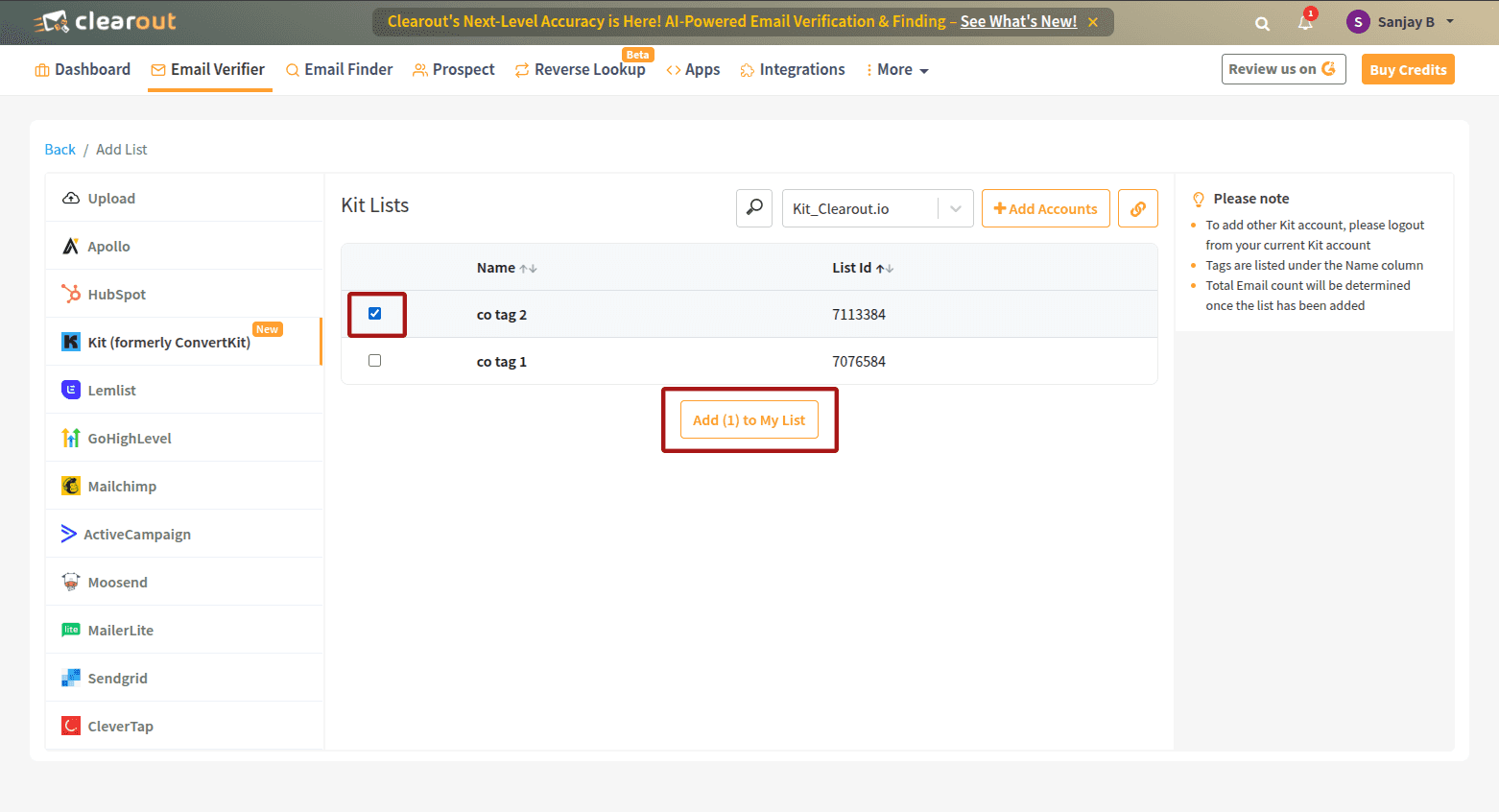 Select a Tag (List) for Validation