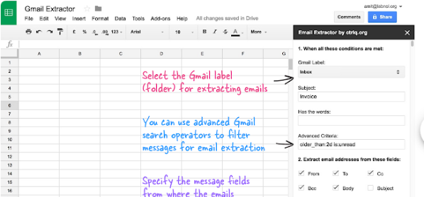 Email address extractor from google sheets