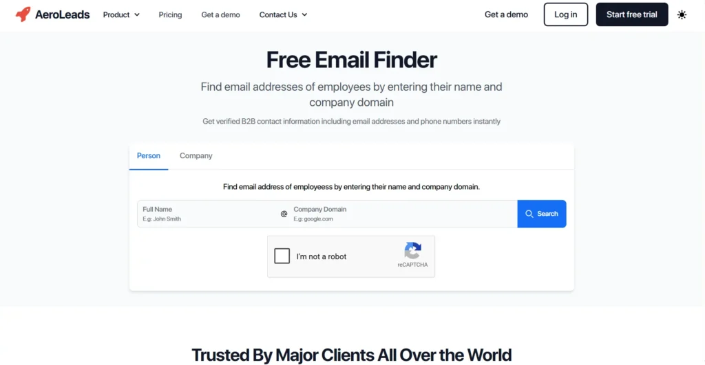 AeroLeads Email Finder page.