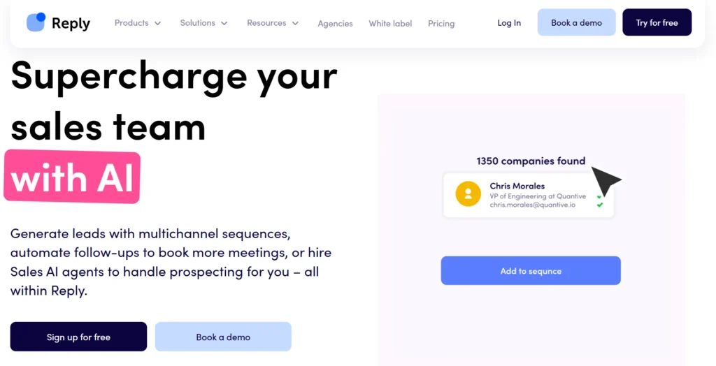 Screenshot of Reply home page.
