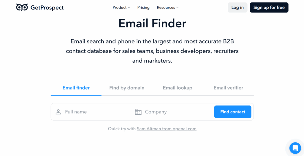 Screenshot of GetProspect home page.