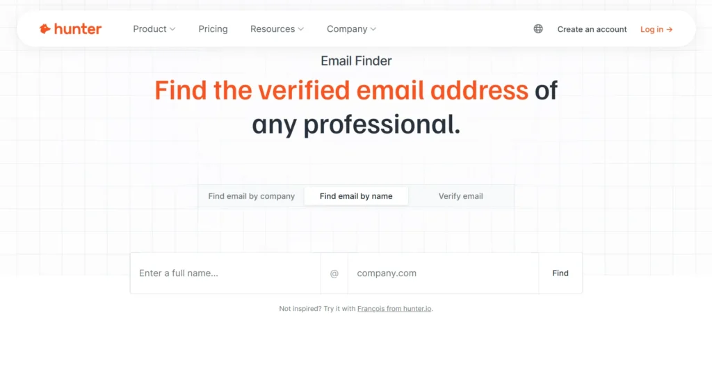 Screenshot Of Hunter home page.