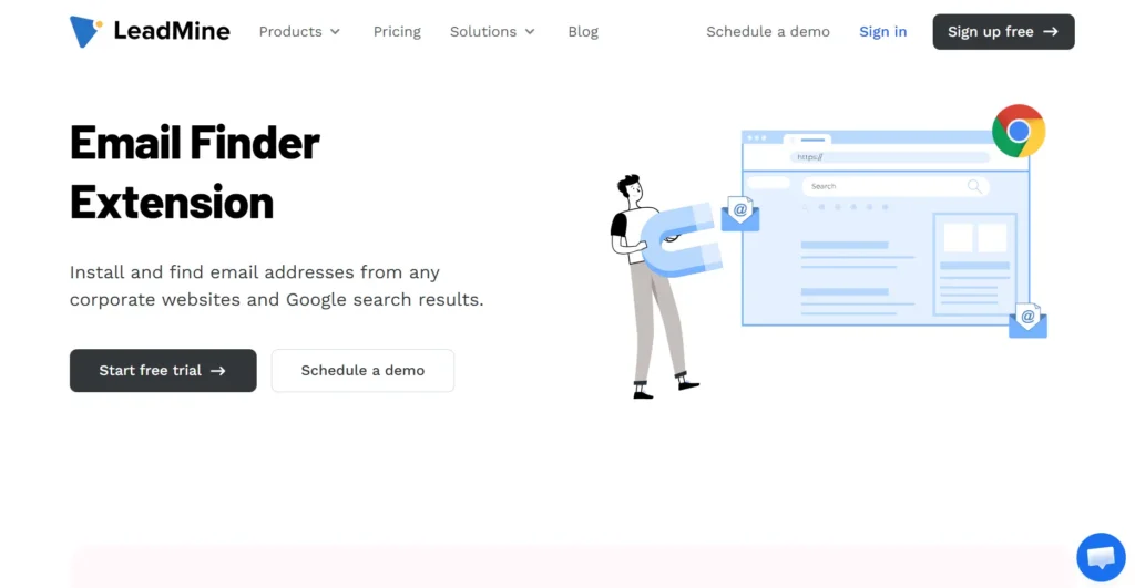 LeadMine Email Finder Extension webpage.