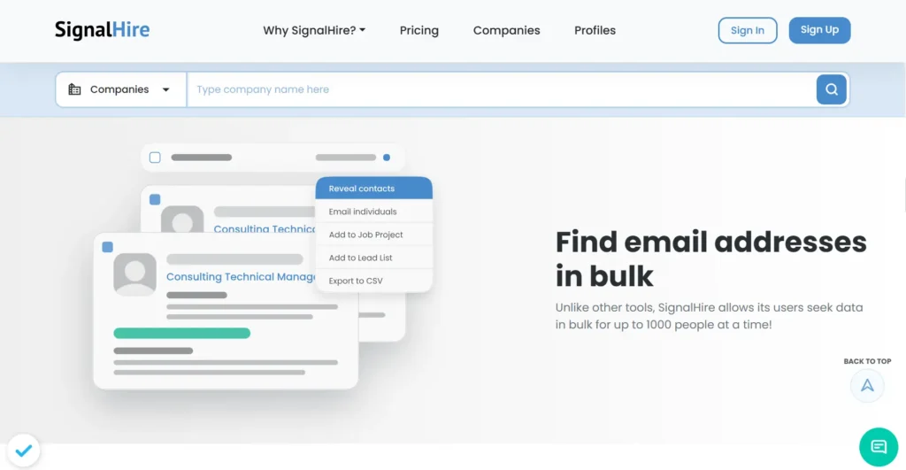 SignalHire home page.