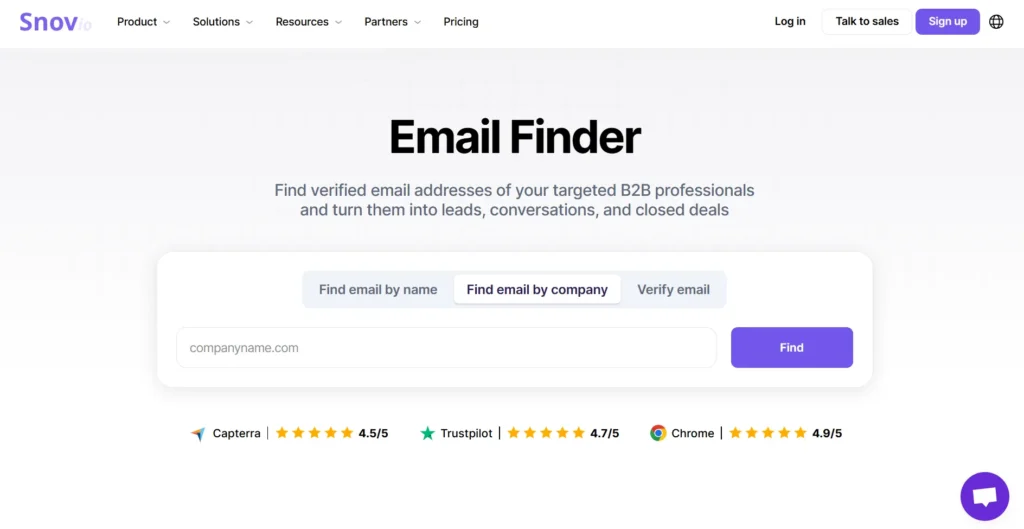Snov email finder page.