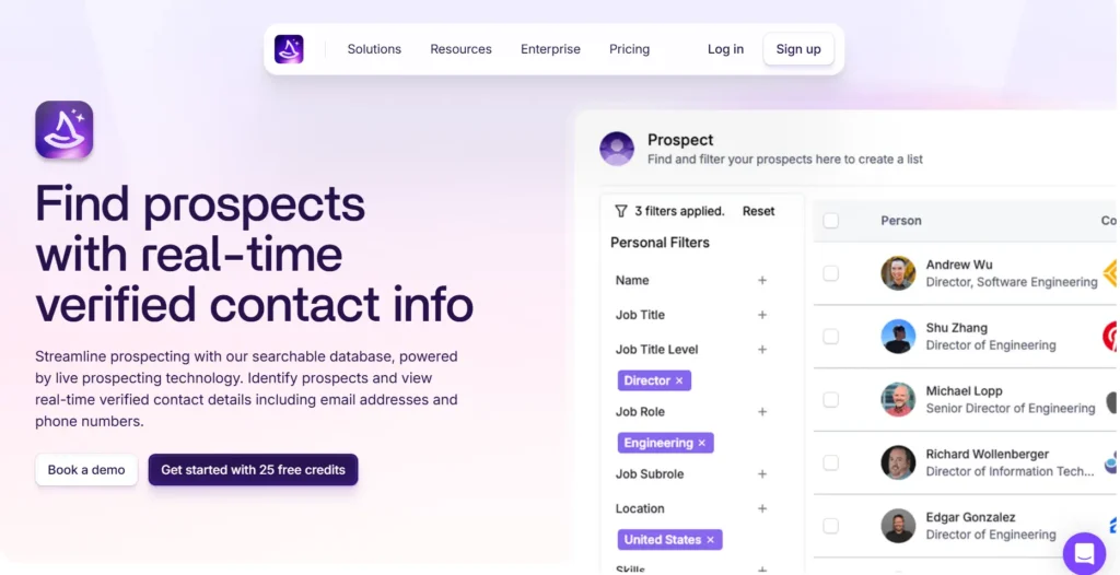 Screenshot of Wiza home page.