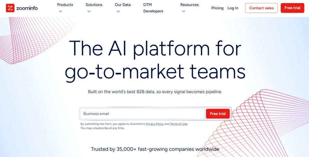  Zoominfo home page.