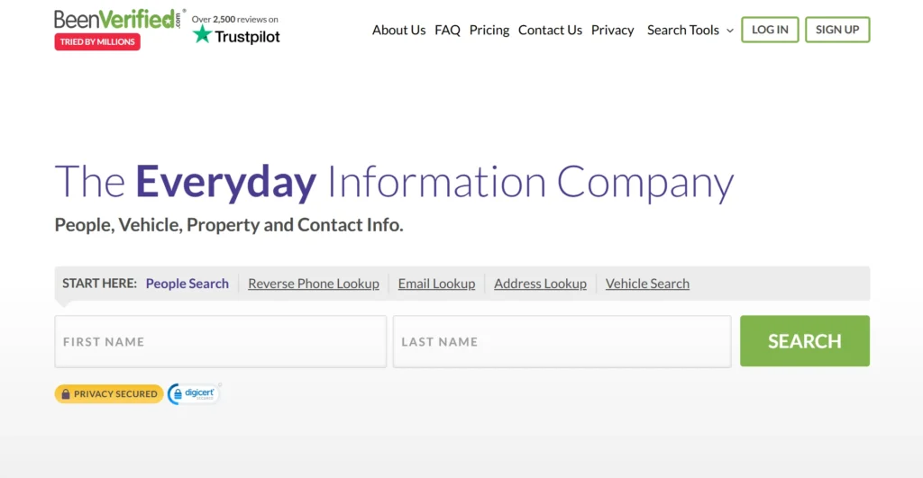 Screenshot of BeenVerified home page.