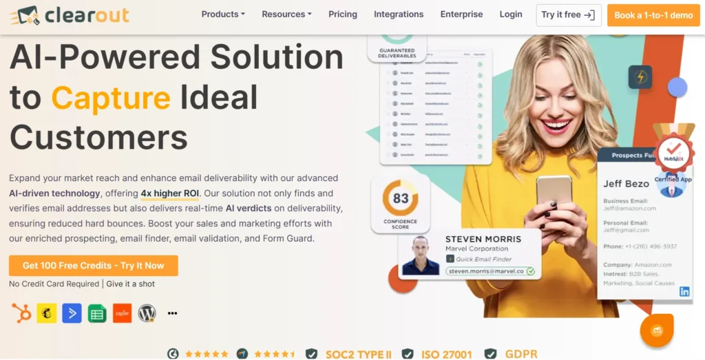 Screenshot of Clearout home page
