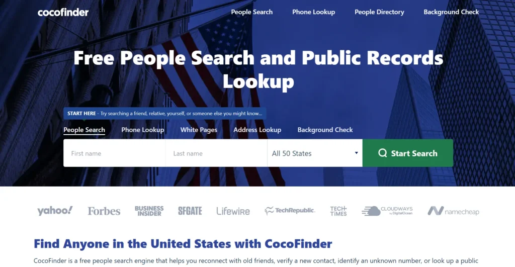 Screenshot of CocoFinder home page.