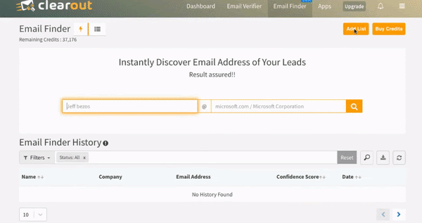 GIF showing Clearout Bulk Email Finder test results