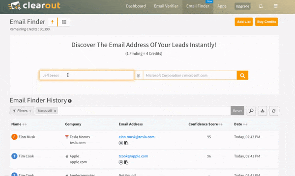 Gif showing Quick Email Finder test results