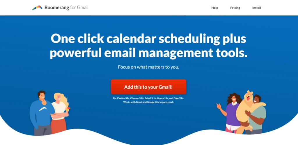 Screenshot of Boomerang's home page. 