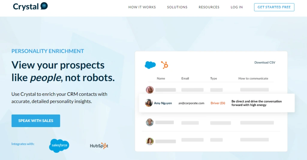 Screenshot of CrystalKnows' prospecting tool.