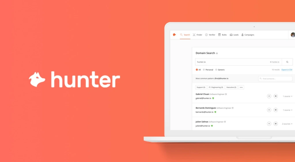 A screenshot of Hunter's sales prospecting software.