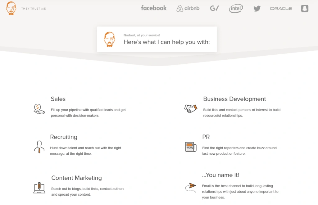 Screenshot of Voila Norbert's home page.