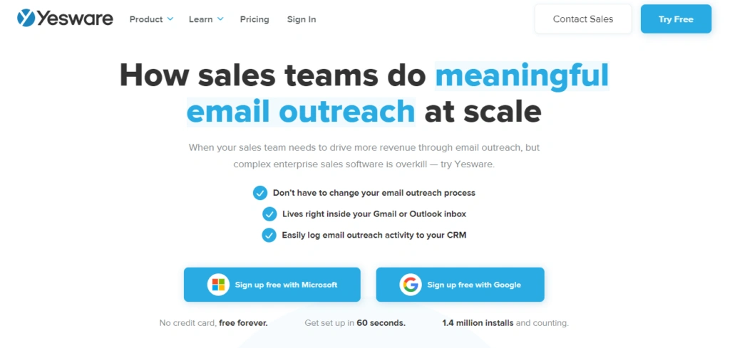 Screenshot of Yesware's home page.
