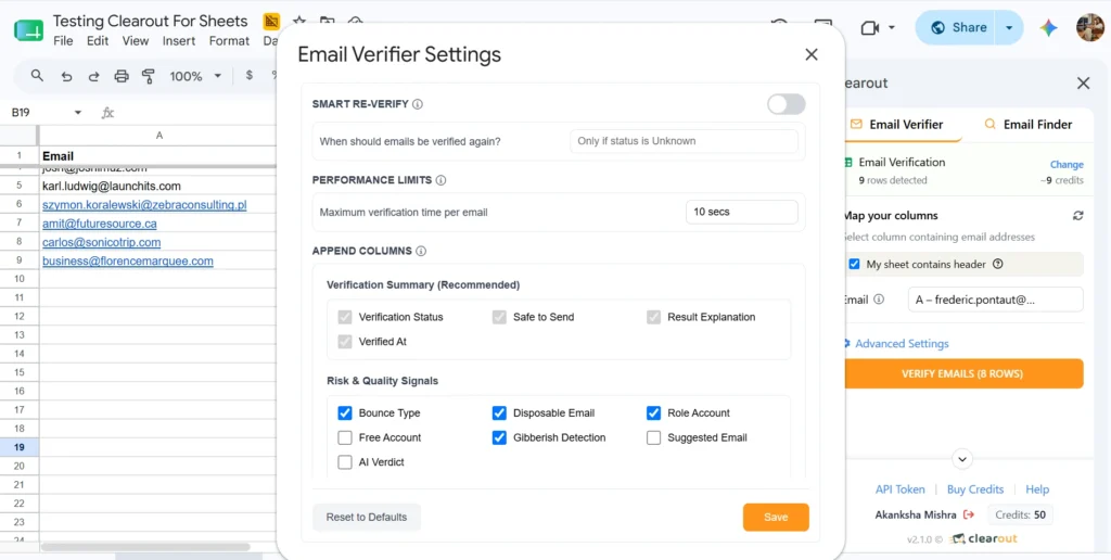Clearout Google sheet advance setting