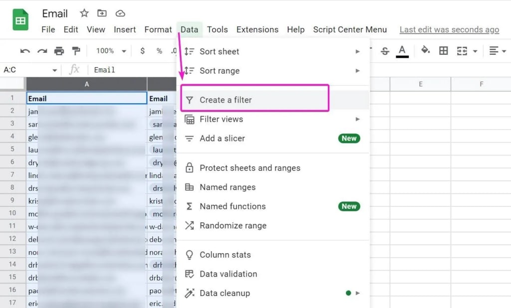 google Sheet Email Validate Filter