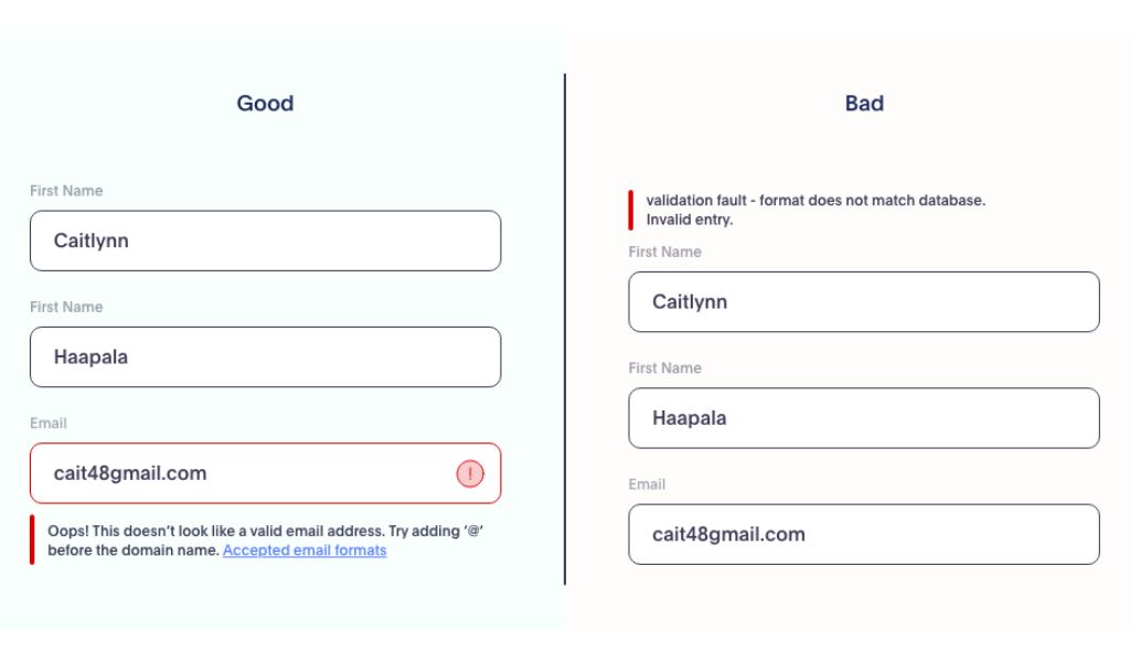 Designing forms with error message