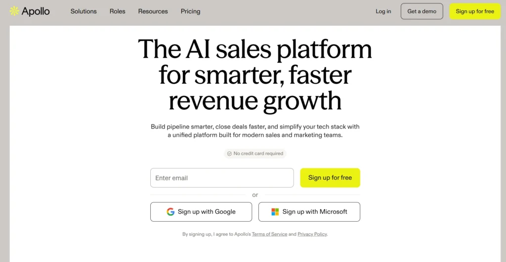 Screenshot of landing page of Apollo