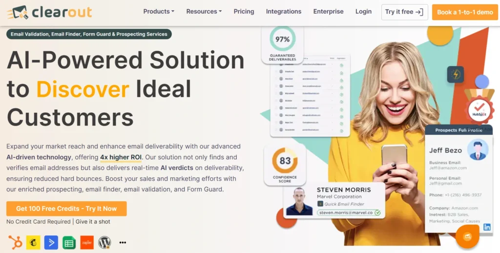 Screenshot of Clearout landing page