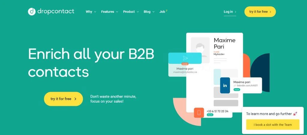 Screenshot of DropContact landing page