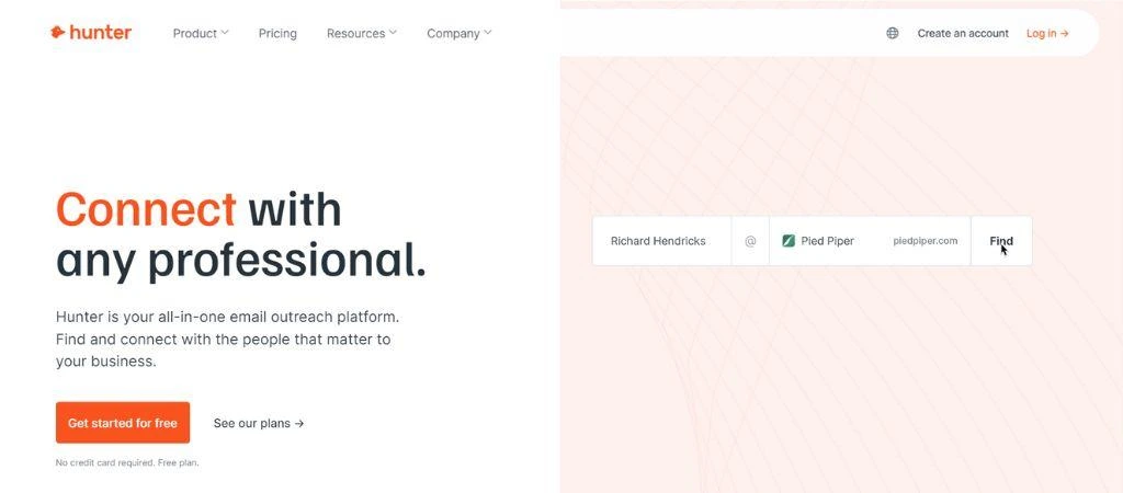  Screenshot of Hunter landing page