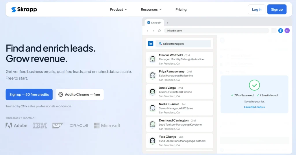 Screenshot of Skrapp landing page