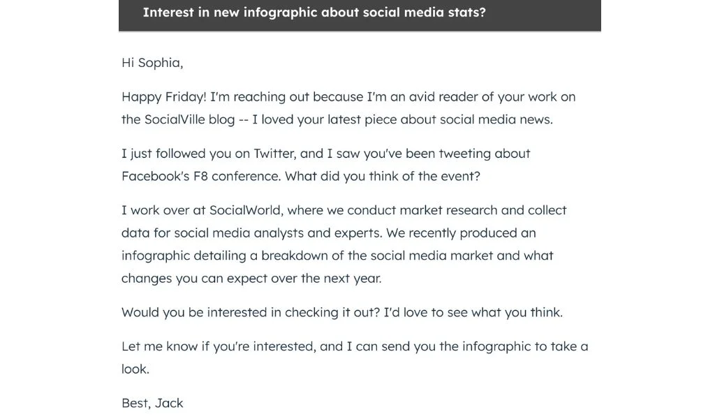 Email outreach about a social media infographic