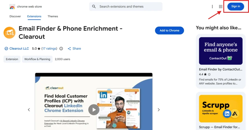 Clearout Chrome extension for finding emails and phone numbers on LinkedIn.