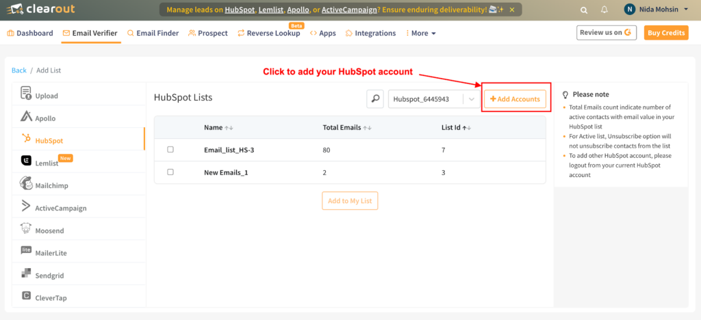 HubSpot Email Validation Integration - Clearout