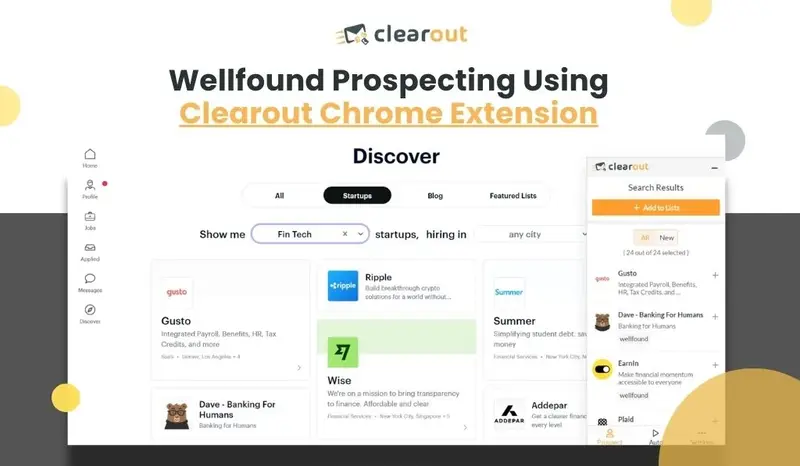 Build Prospect List on Wellfound (Formerly AngelList) using Clearout Chrome Extension