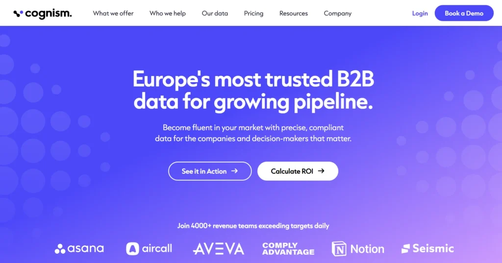 Screenshot of Cognism home page.