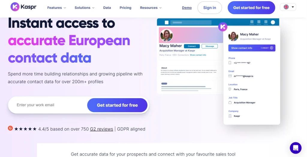 Screenshot of Kaspr home page