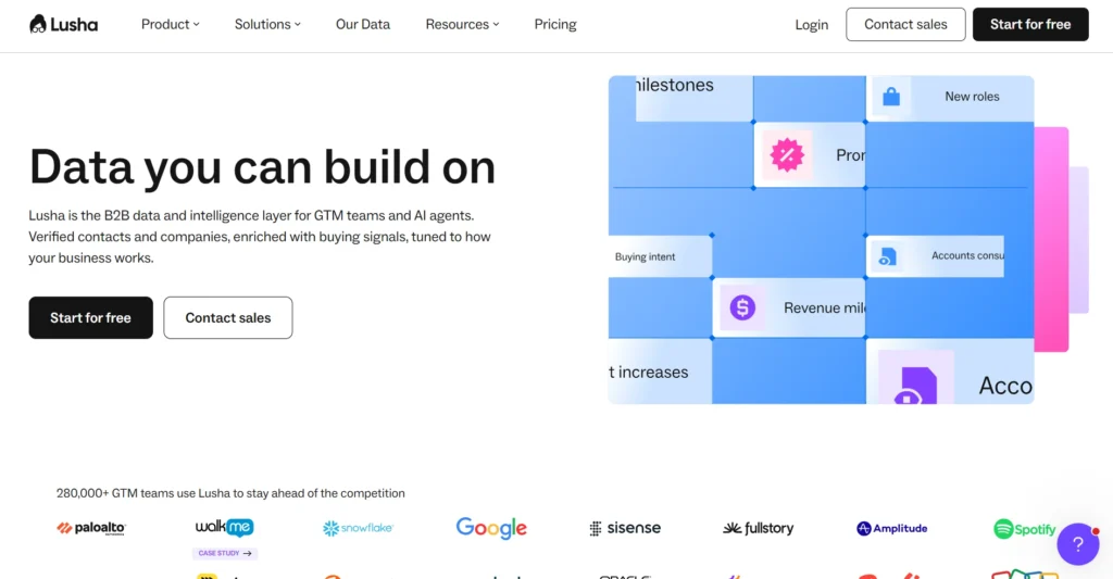 Screenshot of Lusha landing page