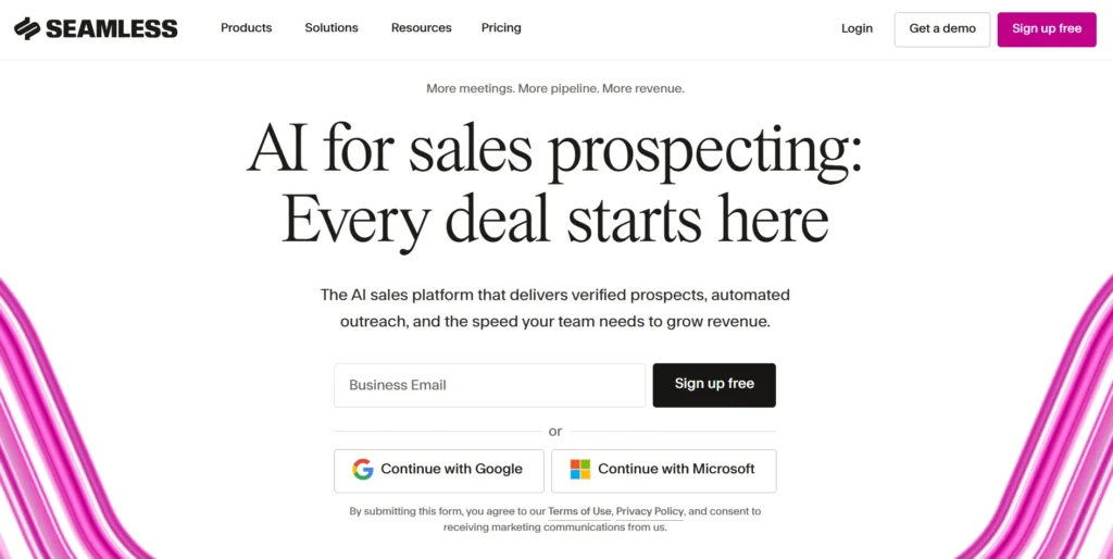 Screenshot of Seamless home page.