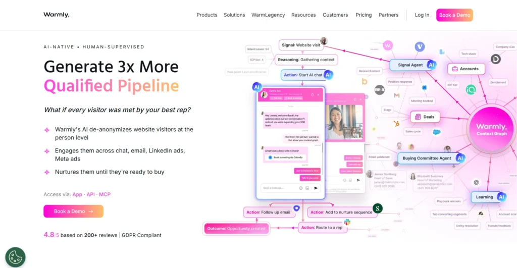 Screenshot of Warmly home page.