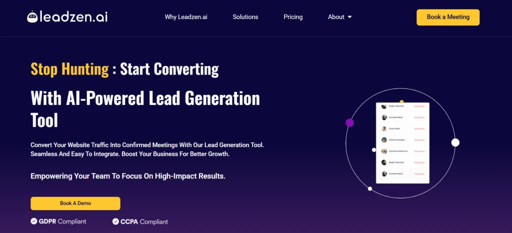 Screenshot of Leadzen home page.