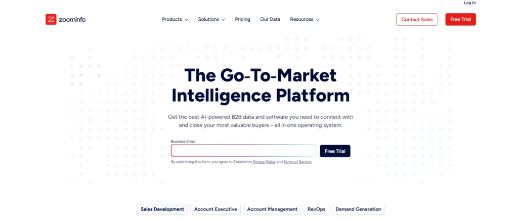 Screenshot of ZoomInfo landing page