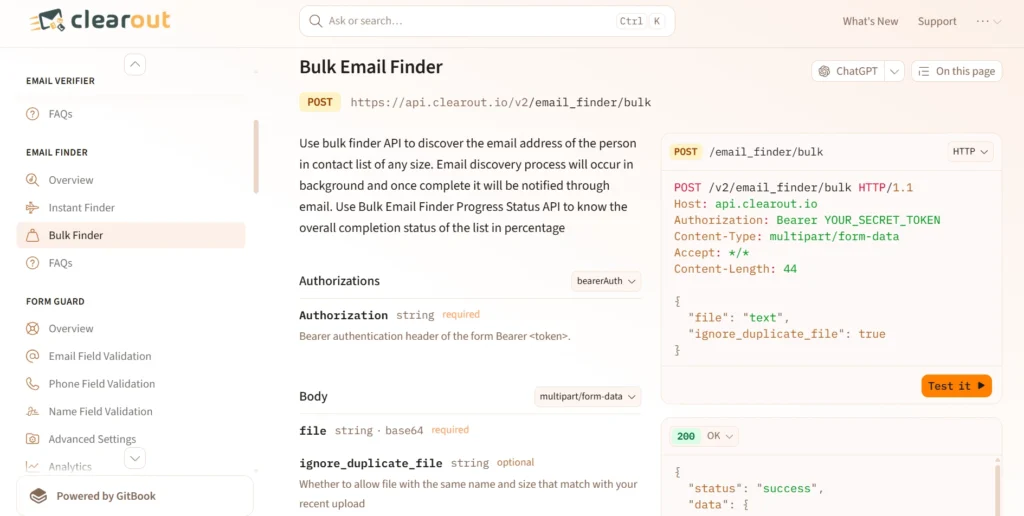 Clearout Email Finder API documentation.