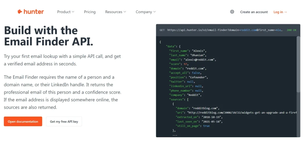 Hunter Email Finder API documentation.