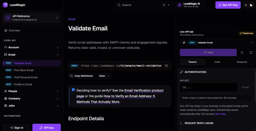LeadMagic API documentation.