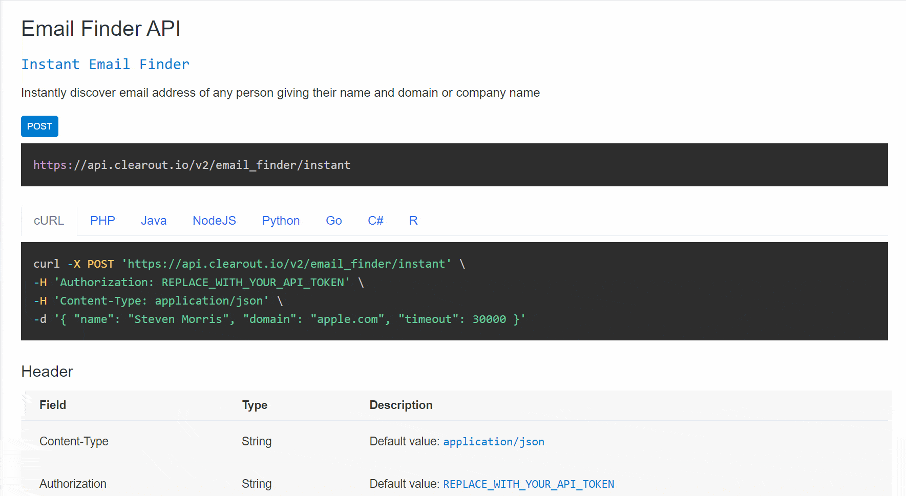 GIF of Clearout’s Email Finder API.