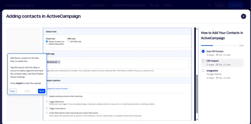 An image illustrating the ActiveCampaign dashboard for prospecting.