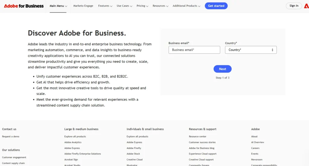An image illustrating Adobe for Business landing page.
