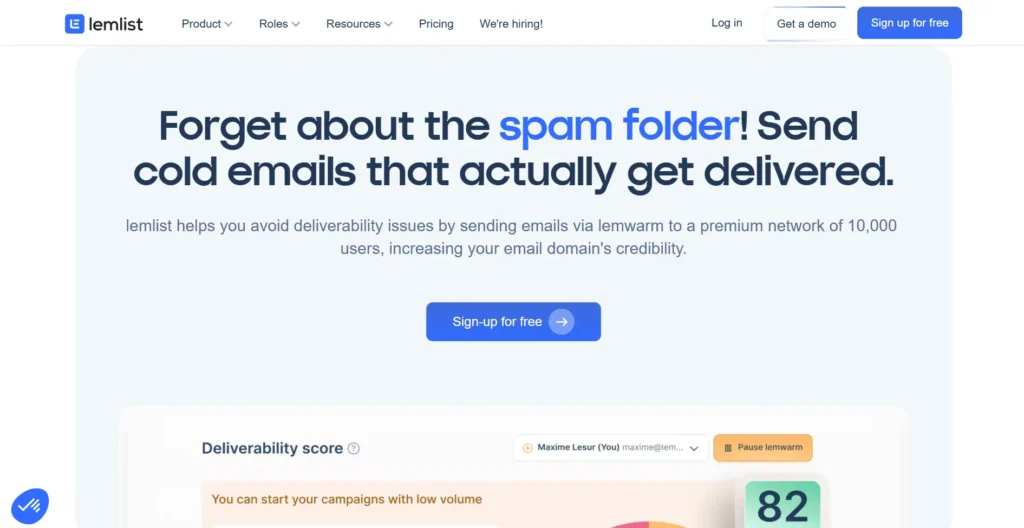 Screenshot of the Lemlist Home page.