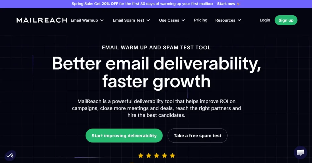 Screenshot of Mailreach home page.